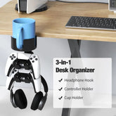 360° Rotating Controller Headphone Holder - Larger Desk Cup Holder with Adjustable Headset Hanger Controller Stand | Clamp on Desk Organizer | Gaming Desk Pc Accessories